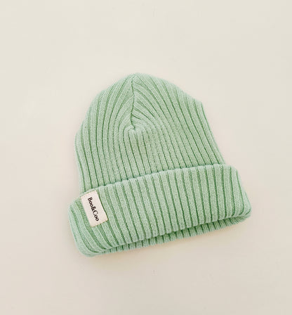Knit rib beanie - dusty sage